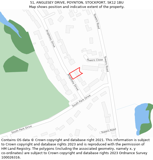 51, ANGLESEY DRIVE, POYNTON, STOCKPORT, SK12 1BU: Location map and indicative extent of plot