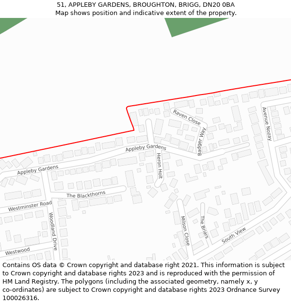 51, APPLEBY GARDENS, BROUGHTON, BRIGG, DN20 0BA: Location map and indicative extent of plot