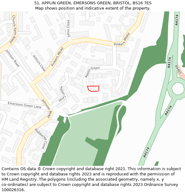 51, APPLIN GREEN, EMERSONS GREEN, BRISTOL, BS16 7ES: Location map and indicative extent of plot