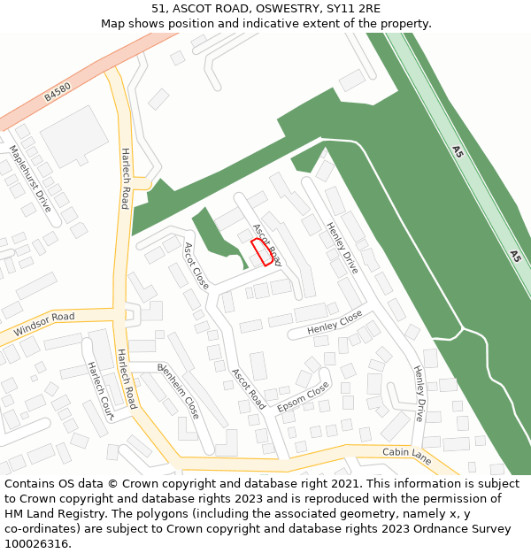 51, ASCOT ROAD, OSWESTRY, SY11 2RE: Location map and indicative extent of plot