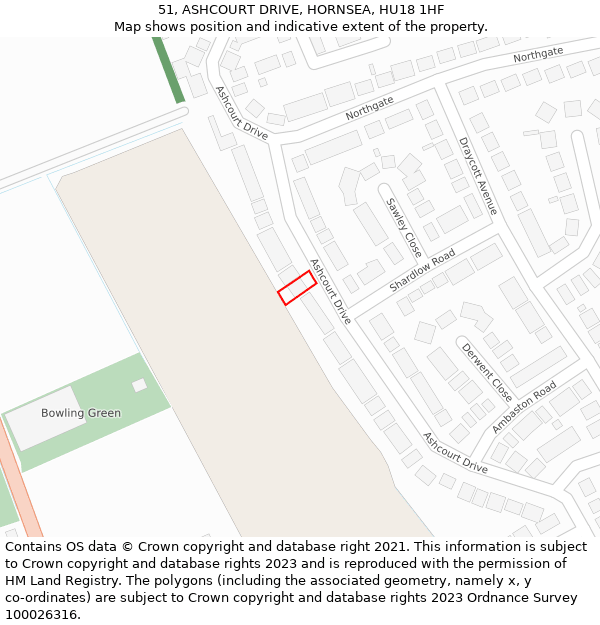 51, ASHCOURT DRIVE, HORNSEA, HU18 1HF: Location map and indicative extent of plot