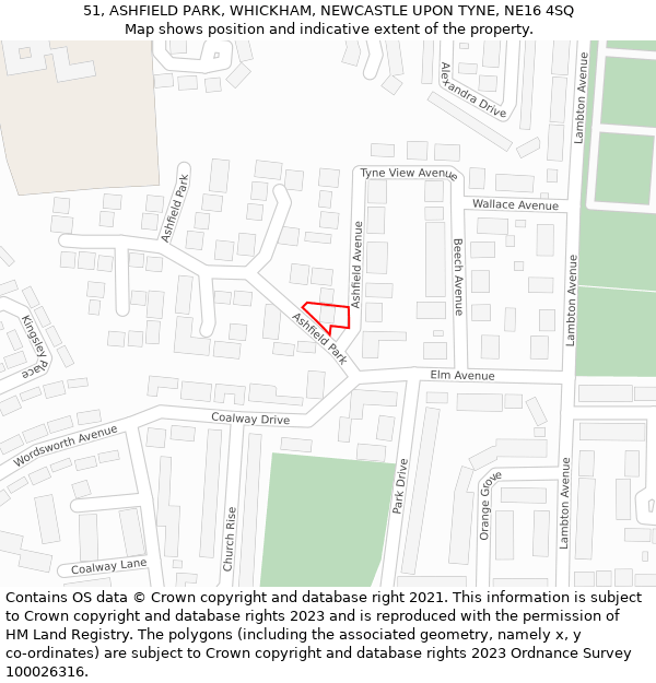 51, ASHFIELD PARK, WHICKHAM, NEWCASTLE UPON TYNE, NE16 4SQ: Location map and indicative extent of plot