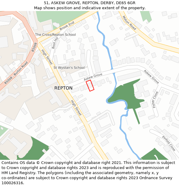 51, ASKEW GROVE, REPTON, DERBY, DE65 6GR: Location map and indicative extent of plot