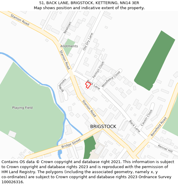 51, BACK LANE, BRIGSTOCK, KETTERING, NN14 3ER: Location map and indicative extent of plot