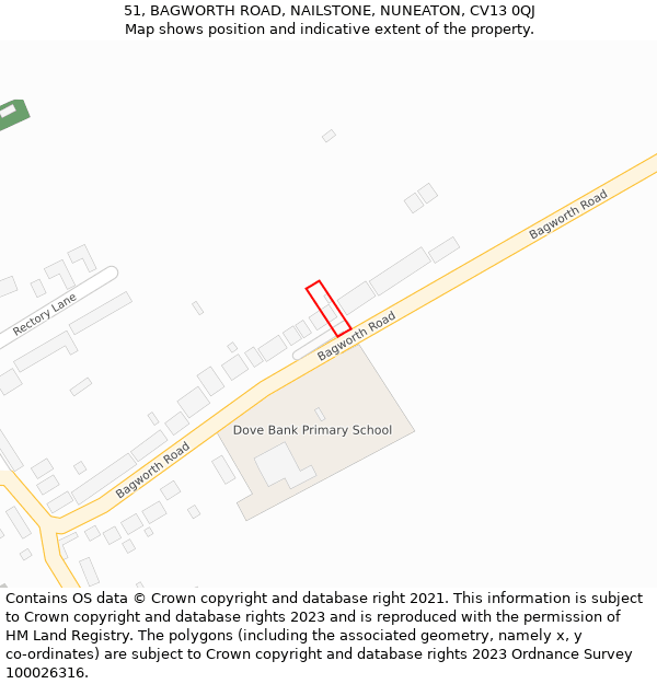 51, BAGWORTH ROAD, NAILSTONE, NUNEATON, CV13 0QJ: Location map and indicative extent of plot