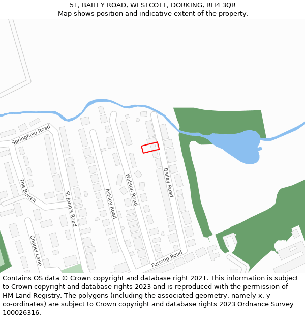 51, BAILEY ROAD, WESTCOTT, DORKING, RH4 3QR: Location map and indicative extent of plot