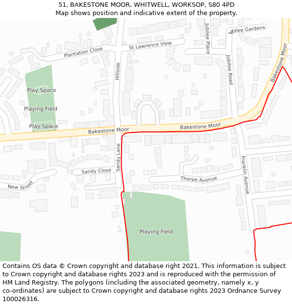 51, BAKESTONE MOOR, WHITWELL, WORKSOP, S80 4PD: Location map and indicative extent of plot