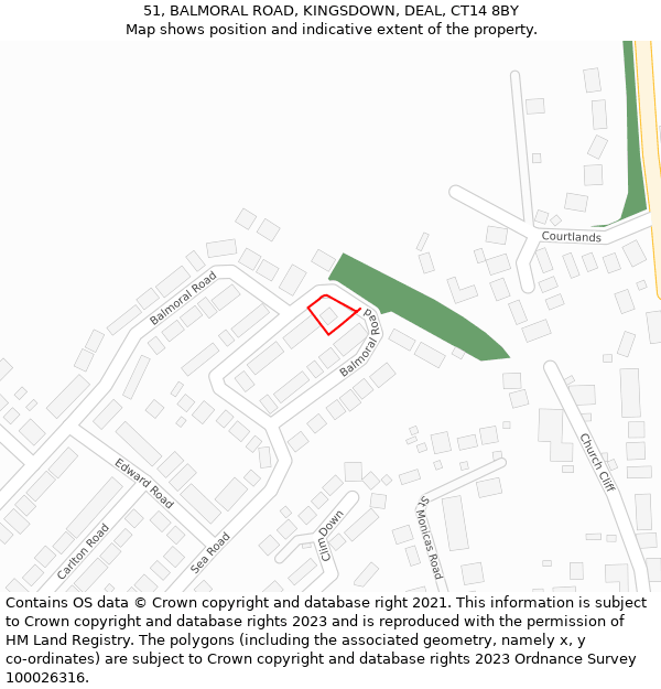 51, BALMORAL ROAD, KINGSDOWN, DEAL, CT14 8BY: Location map and indicative extent of plot