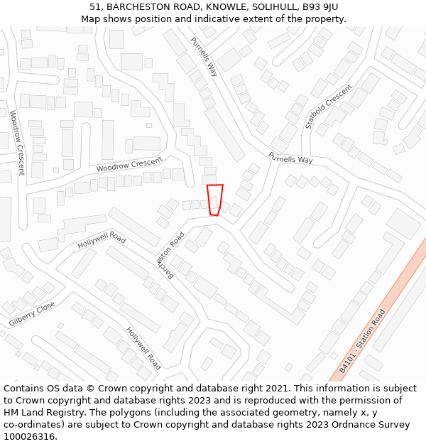 51, BARCHESTON ROAD, KNOWLE, SOLIHULL, B93 9JU: Location map and indicative extent of plot