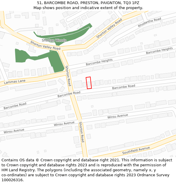 51, BARCOMBE ROAD, PRESTON, PAIGNTON, TQ3 1PZ: Location map and indicative extent of plot