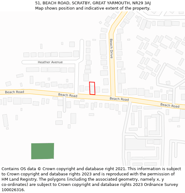 51, BEACH ROAD, SCRATBY, GREAT YARMOUTH, NR29 3AJ: Location map and indicative extent of plot