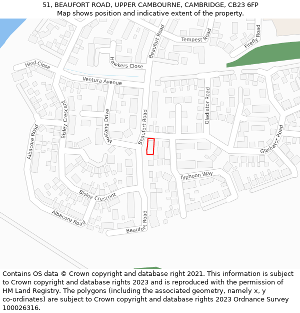 51, BEAUFORT ROAD, UPPER CAMBOURNE, CAMBRIDGE, CB23 6FP: Location map and indicative extent of plot