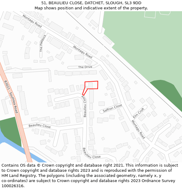 51, BEAULIEU CLOSE, DATCHET, SLOUGH, SL3 9DD: Location map and indicative extent of plot