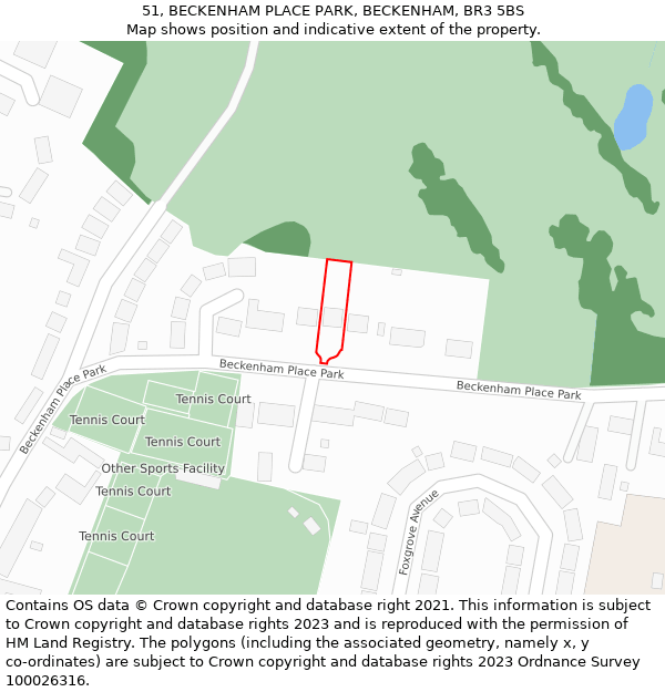51, BECKENHAM PLACE PARK, BECKENHAM, BR3 5BS: Location map and indicative extent of plot
