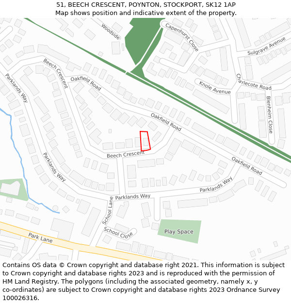51, BEECH CRESCENT, POYNTON, STOCKPORT, SK12 1AP: Location map and indicative extent of plot