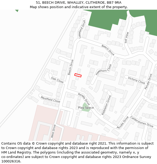 51, BEECH DRIVE, WHALLEY, CLITHEROE, BB7 9RA: Location map and indicative extent of plot