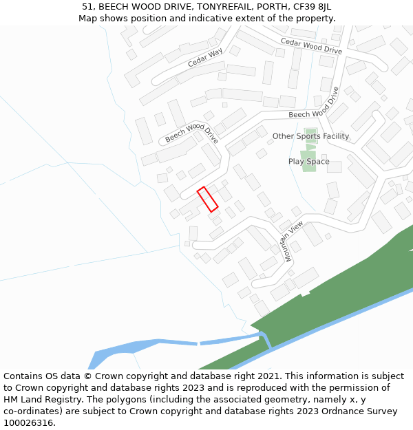 51, BEECH WOOD DRIVE, TONYREFAIL, PORTH, CF39 8JL: Location map and indicative extent of plot