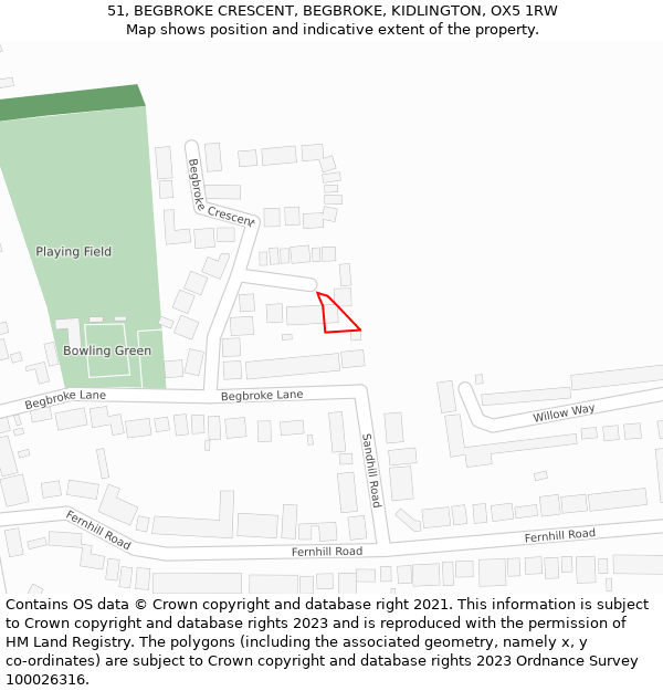 51, BEGBROKE CRESCENT, BEGBROKE, KIDLINGTON, OX5 1RW: Location map and indicative extent of plot