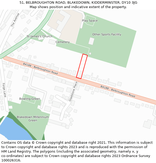 51, BELBROUGHTON ROAD, BLAKEDOWN, KIDDERMINSTER, DY10 3JG: Location map and indicative extent of plot