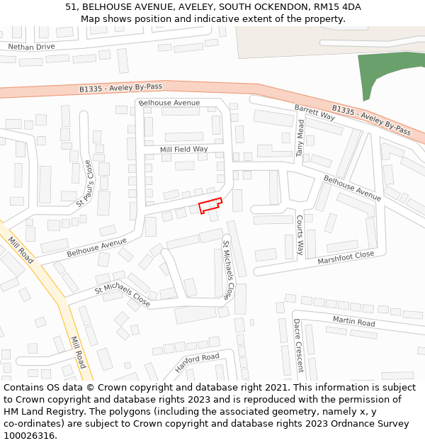 51, BELHOUSE AVENUE, AVELEY, SOUTH OCKENDON, RM15 4DA: Location map and indicative extent of plot