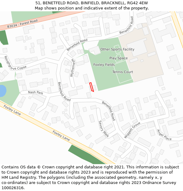 51, BENETFELD ROAD, BINFIELD, BRACKNELL, RG42 4EW: Location map and indicative extent of plot