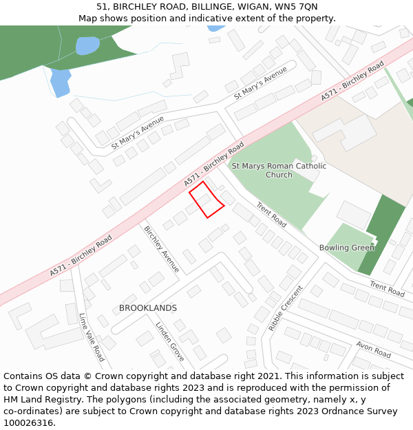 51, BIRCHLEY ROAD, BILLINGE, WIGAN, WN5 7QN: Location map and indicative extent of plot