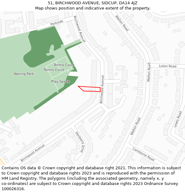 51, BIRCHWOOD AVENUE, SIDCUP, DA14 4JZ: Location map and indicative extent of plot