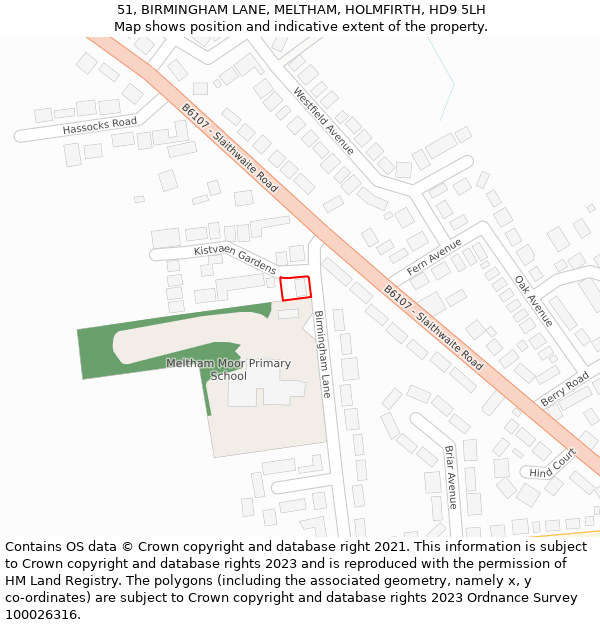 51, BIRMINGHAM LANE, MELTHAM, HOLMFIRTH, HD9 5LH: Location map and indicative extent of plot