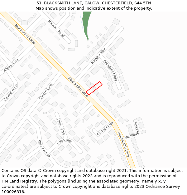 51, BLACKSMITH LANE, CALOW, CHESTERFIELD, S44 5TN: Location map and indicative extent of plot