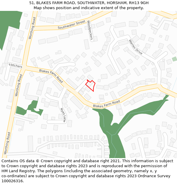 51, BLAKES FARM ROAD, SOUTHWATER, HORSHAM, RH13 9GH: Location map and indicative extent of plot