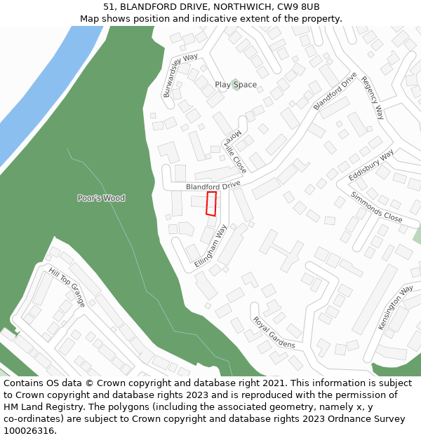 51, BLANDFORD DRIVE, NORTHWICH, CW9 8UB: Location map and indicative extent of plot