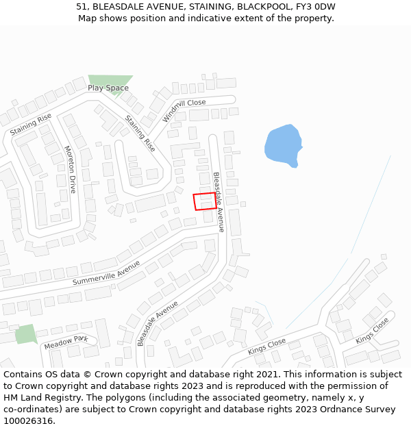 51, BLEASDALE AVENUE, STAINING, BLACKPOOL, FY3 0DW: Location map and indicative extent of plot