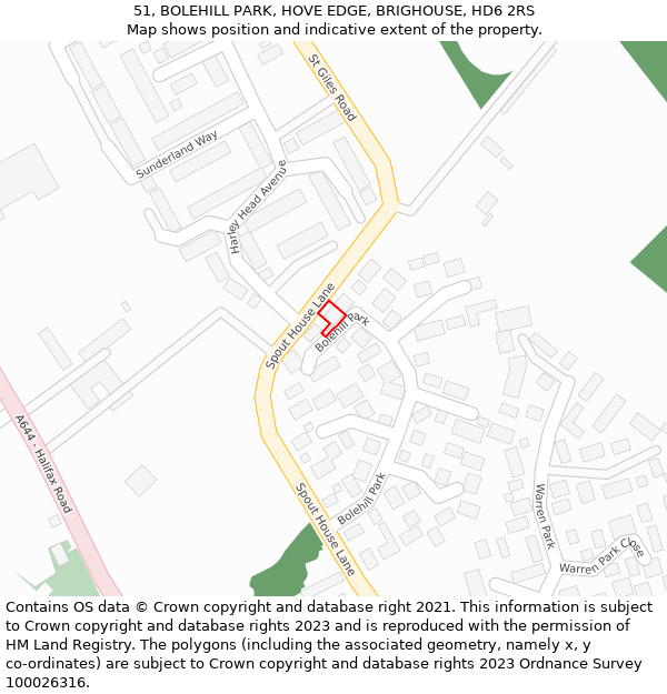 51, BOLEHILL PARK, HOVE EDGE, BRIGHOUSE, HD6 2RS: Location map and indicative extent of plot