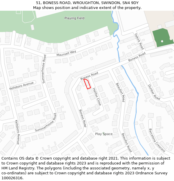 51, BONESS ROAD, WROUGHTON, SWINDON, SN4 9DY: Location map and indicative extent of plot