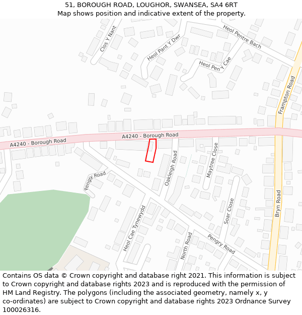 51, BOROUGH ROAD, LOUGHOR, SWANSEA, SA4 6RT: Location map and indicative extent of plot