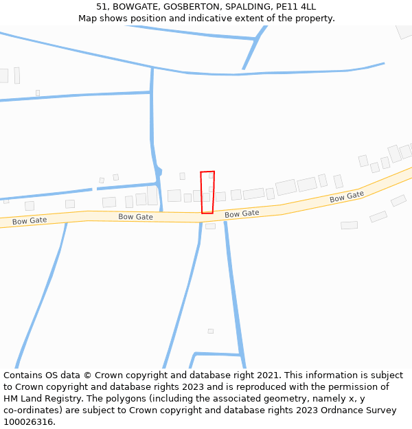 51, BOWGATE, GOSBERTON, SPALDING, PE11 4LL: Location map and indicative extent of plot