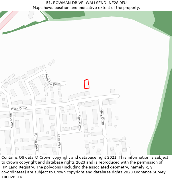 51, BOWMAN DRIVE, WALLSEND, NE28 9FU: Location map and indicative extent of plot