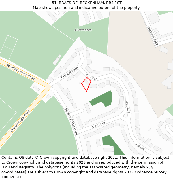 51, BRAESIDE, BECKENHAM, BR3 1ST: Location map and indicative extent of plot