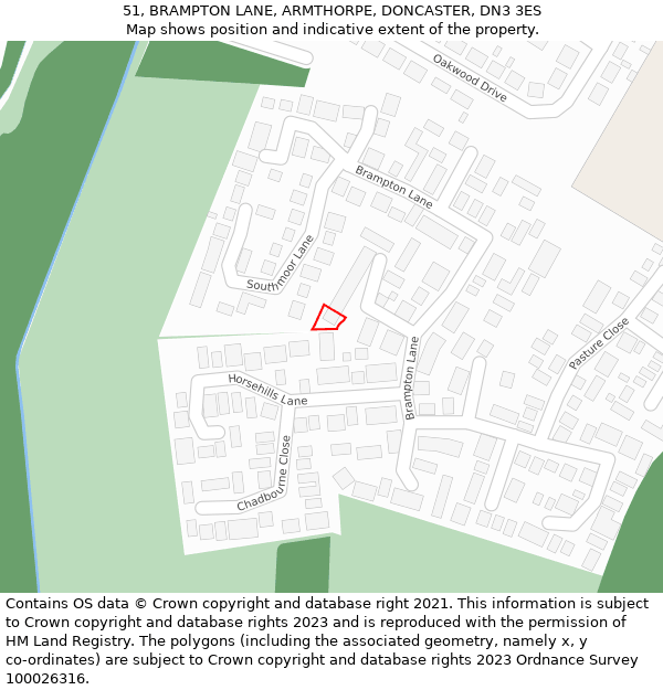 51, BRAMPTON LANE, ARMTHORPE, DONCASTER, DN3 3ES: Location map and indicative extent of plot