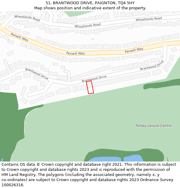 51, BRANTWOOD DRIVE, PAIGNTON, TQ4 5HY: Location map and indicative extent of plot