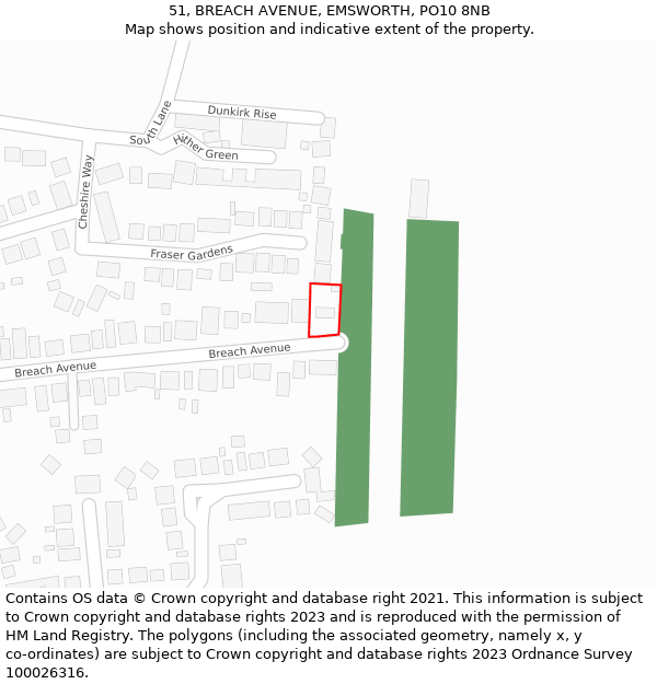 51, BREACH AVENUE, EMSWORTH, PO10 8NB: Location map and indicative extent of plot