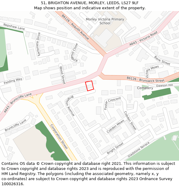 51, BRIGHTON AVENUE, MORLEY, LEEDS, LS27 9LF: Location map and indicative extent of plot