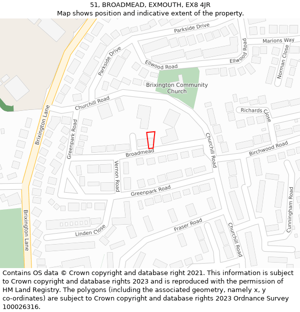 51, BROADMEAD, EXMOUTH, EX8 4JR: Location map and indicative extent of plot