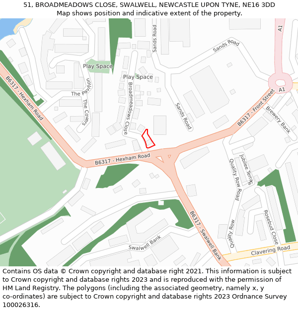 51, BROADMEADOWS CLOSE, SWALWELL, NEWCASTLE UPON TYNE, NE16 3DD: Location map and indicative extent of plot