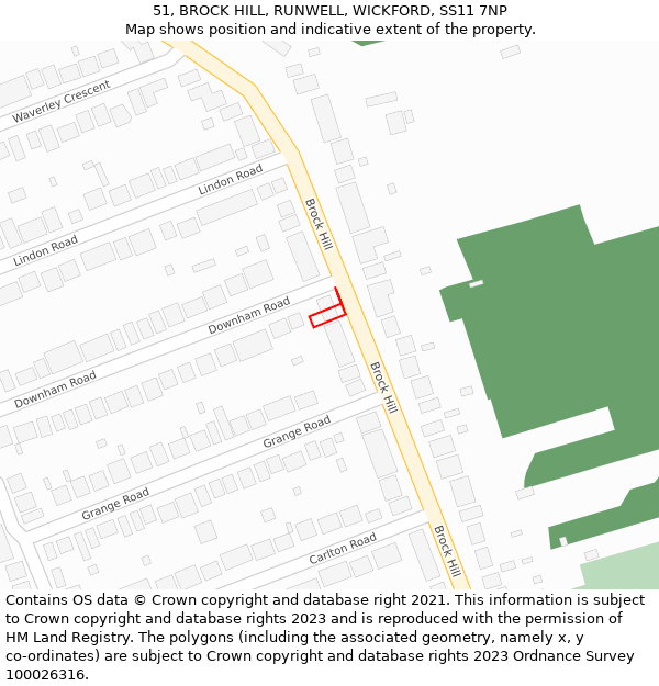 51, BROCK HILL, RUNWELL, WICKFORD, SS11 7NP: Location map and indicative extent of plot