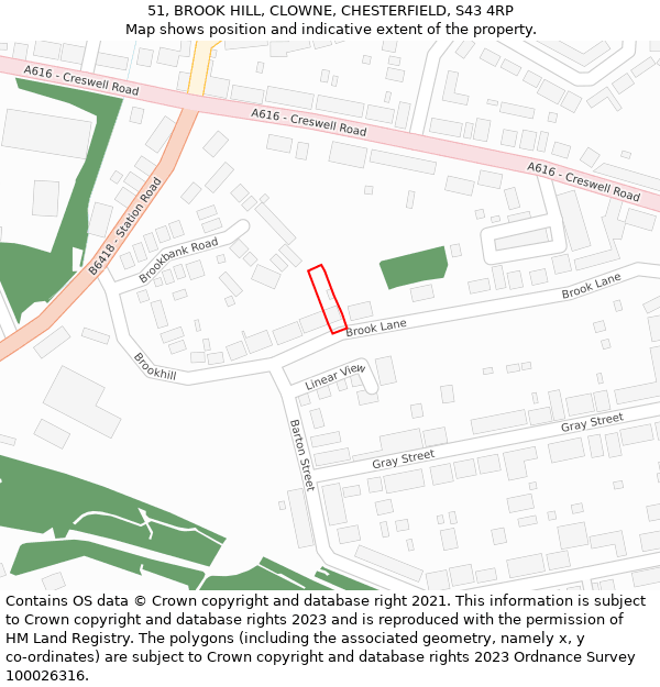 51, BROOK HILL, CLOWNE, CHESTERFIELD, S43 4RP: Location map and indicative extent of plot