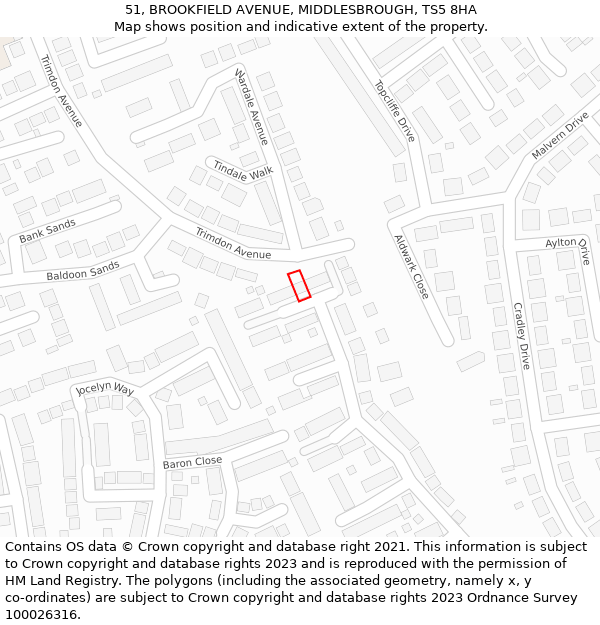 51, BROOKFIELD AVENUE, MIDDLESBROUGH, TS5 8HA: Location map and indicative extent of plot