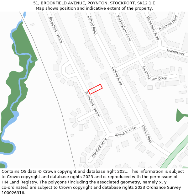 51, BROOKFIELD AVENUE, POYNTON, STOCKPORT, SK12 1JE: Location map and indicative extent of plot