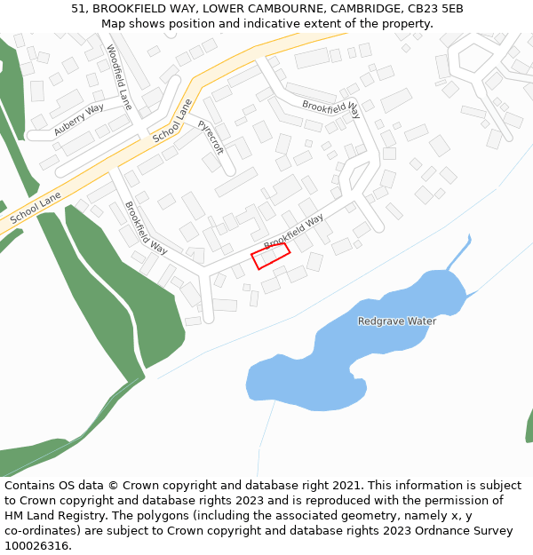 51, BROOKFIELD WAY, LOWER CAMBOURNE, CAMBRIDGE, CB23 5EB: Location map and indicative extent of plot