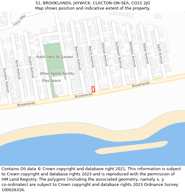 51, BROOKLANDS, JAYWICK, CLACTON-ON-SEA, CO15 2JG: Location map and indicative extent of plot